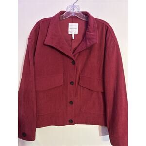Avec Les Filles Jacket Shirt Womens Large Shacket Red Corduroy Button Front Boxy